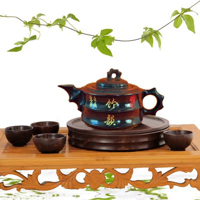 正品木鱼石茶壶 纯天然养生礼品高档整套茶具 竹节茶壶
