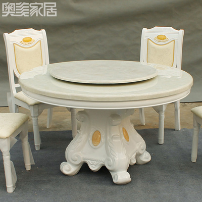 大理石圆桌欧式 圆形餐桌椅组合1桌6椅 现代简约实木餐桌椅带转盘