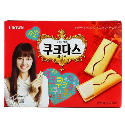 韩国进口零食可拉奥CROWN可瑞安奶油咖啡夹心蛋卷威化饼干144g/盒