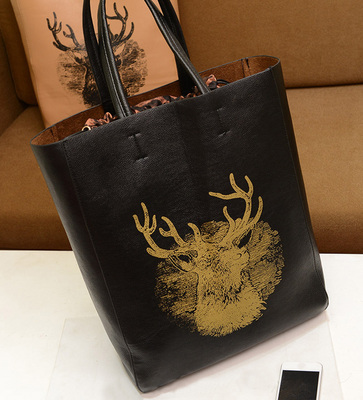 2014新款女包鹿头喷绘涂鸦包大包手提包单肩包个性潮款包中包包邮