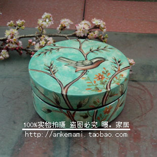 美式乡村手绘花鸟饰品盒 陶瓷器装饰盒摆件 陶瓷工艺品