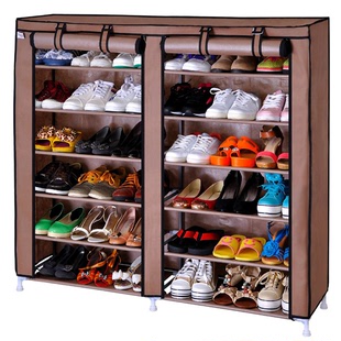 简易大容量鞋柜鞋架 钢管加固加粗鞋架 带防尘罩布鞋柜收纳整理柜
