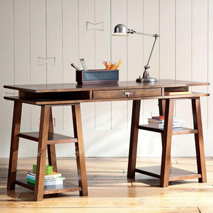欧式老板桌 书房书桌实木复古工作台 大班台 仿古做旧简约办公桌