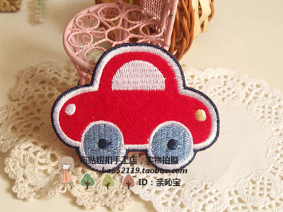 红色圆顶小汽车 可爱刺绣布贴 宝宝幼儿园记号贴补丁贴