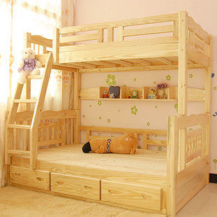 实木子母床松木双层床儿童床上下床亲子两层床上下铺高低床梯柜床
