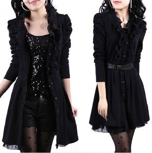 2015春季韩版气质新款黑色蕾丝连衣裙女秋装长袖中裙时尚外套两穿
