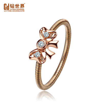 Gd钻世界香港风情蝴蝶型款式女式钻戒正品 群镶18K玫瑰金戒指
