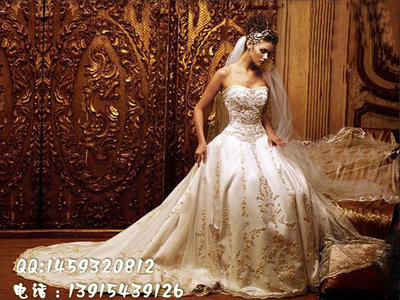 X038~高贵大方进口缎面抹胸婚纱礼服　量身定做　新娘大爱