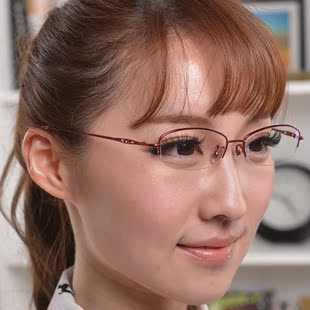 百微 特价女款纯钛眼镜架 女款近视半框眼镜架 近视眼镜框架配镜