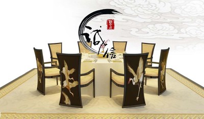 现代布艺实木奢华时尚个性印画高背扶手椅新中式酒店餐厅大堂餐椅