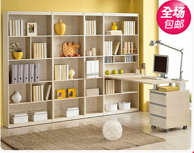 包邮韩式带书柜电脑桌组合书桌大书柜书架台式电脑桌办公桌储物架