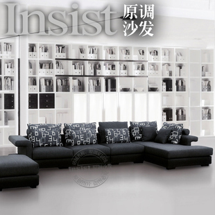 高档黑色布艺沙发组合 布沙发转角 客厅大小户型 现代简约可拆洗