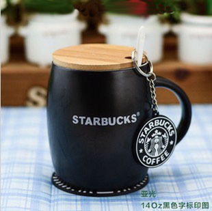 包邮正品星巴克酒桶杯子 陶瓷马克咖啡杯 创意字标印图水杯促销
