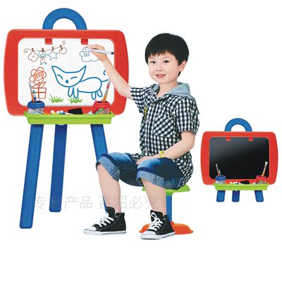 可升降双面磁性儿童画板画架支架式宝宝写字绘画黑板白板配凳子