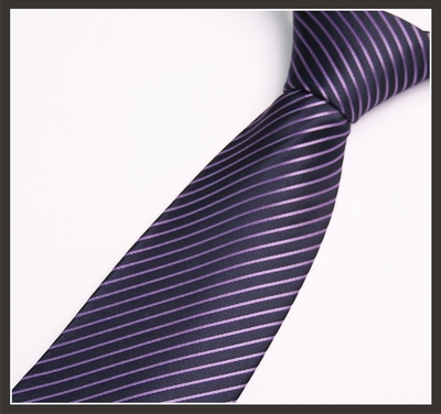 领带男深紫条纹结婚商务正装职业新郎婚礼宽版8CM真丝斜纹