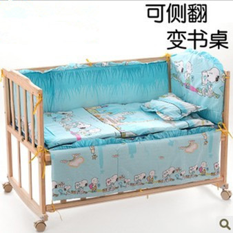 实木婴儿床多功能游戏床摇摆床送蚊帐可侧翻可定做宝宝摇床环保床