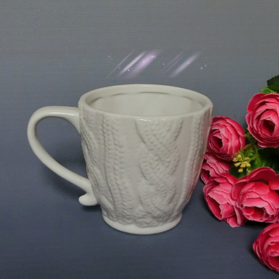 创意浮雕毛线纹杯子 羊毛纹陶瓷咖啡杯马克杯 陶瓷杯子毛线杯水杯