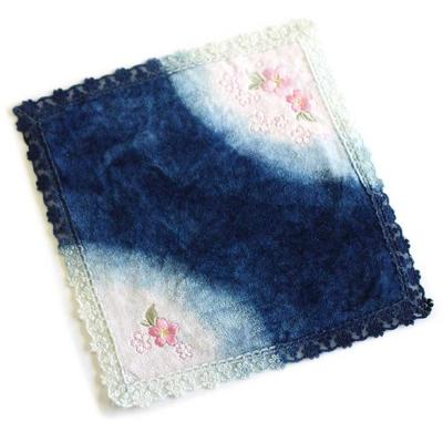 日本传统手工艺 德岛县 蓝染 天然植物萃取染料刺绣手帕方巾