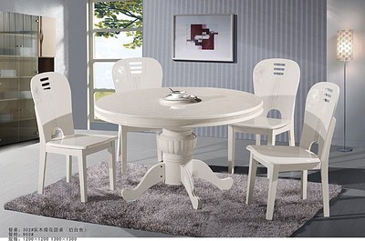 圆餐桌现代简约小圆桌 餐桌 椅 组合 1桌6椅 实木欧式 白色包邮