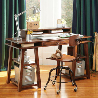 欧美式全实木电脑桌书房书桌书柜组合纯实木简约现代工作台