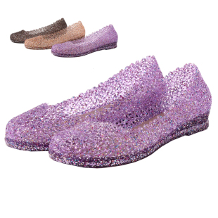 新款水晶平跟塑胶低帮包头包跟甜美夏季女鞋鞋凉平底凉鞋 鞋子