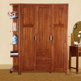 纯实木衣柜 榆木中式开门组合大衣橱 三门衣柜 宽大存储空间 特价