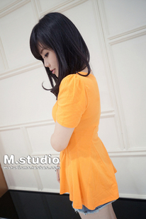 [M.studio]  韩国直送 sexy低领修身显瘦棉质短袖T恤上衣