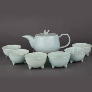 鲁瓷|骨瓷鲁青瓷|大容量茶壶茶杯茶具套装|中式结婚家用 特价包邮