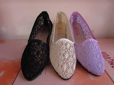 流行的网凉鞋 黑色米色紫罗兰三个颜色网面凉鞋 休闲平跟女网凉鞋