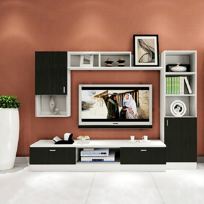 强象 时尚黑白简易电视柜组合墙高款客厅影视柜地柜酒柜壁挂D-017