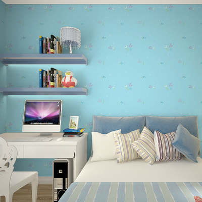 祺讯儿童房小鱼卡通客厅卧室宿舍墙纸壁纸寝室蓝色粉色自粘墙贴纸