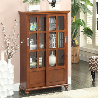 美式简易书柜子创意简约带门玻璃门储物柜书橱组装自由组合柜书架