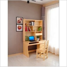 特价松木电脑桌 书桌学习带书柜实木 写字台架 简约办公桌