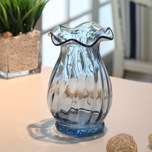 欧式新古典 波浪口马蹄莲口玻璃彩色花瓶花器 客厅会所插花摆设