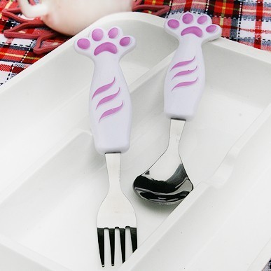 猫爪餐具两件套 勺子叉子两件套旅行必备餐具 颜色随机发