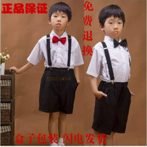 男童礼服儿童夏装学生合唱演出表演服黑短裤白衬衫背带蝴蝶结