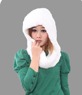 新款韩版獭兔毛编织围巾帽子女加厚保暖护耳帽子