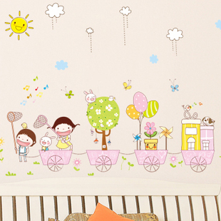 墙贴 儿童房卧室幼儿园教室装饰布置贴画 童趣小车贴纸