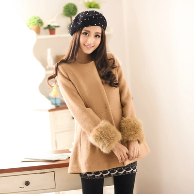 2014秋冬季新款女装韩版毛毛袖花苞裙摆羊毛呢大衣名媛女式外套