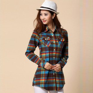 2016韩版新款纯棉格子长袖衬衫春秋款女装季衬衫英伦风女子格子衫