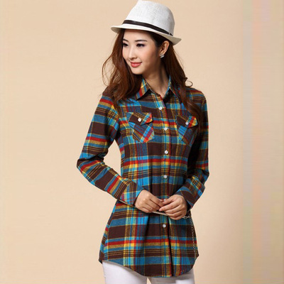 2016韩版新款纯棉格子长袖衬衫春秋款女装季衬衫英伦风女子格子衫
