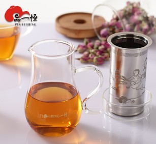 品一恒 功夫茶具 玻璃泡茶器不锈钢过滤内胆 泡茶杯茶道茶杯H-03
