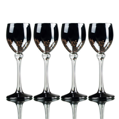 WUSE  创意人工制作黑色金沙玻璃小高脚杯 烈酒杯白酒杯4只套装