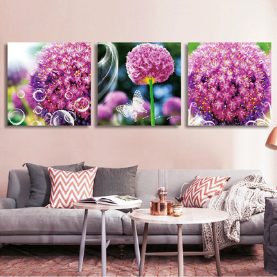 3D印花十字绣最新款客厅大幅三联画系列花开富贵紫色记忆温馨卧室