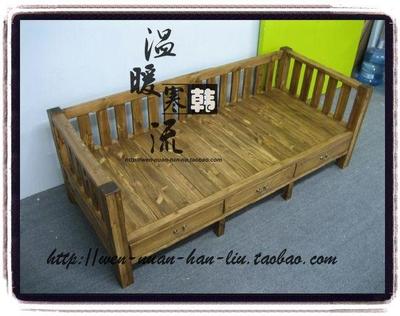 日式全实木沙发床带抽屉定做韩式松木沙发床 上海实木家具定制