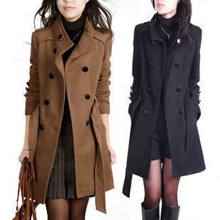2015秋冬女子中长款纯色毛呢外套修身韩版呢子大衣显瘦气质外衣潮