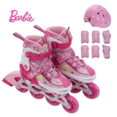 芭比轮滑鞋 溜冰鞋 女童 可调闪光滑轮鞋 旱冰鞋 儿童正品全套装