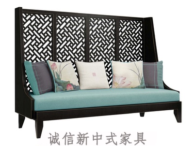 新中式沙发卡座 酒吧ktv高背镂空隔断布艺实木家具软包定做屏障