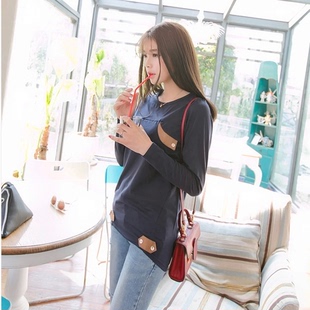 N55韩版女装衣服2015春装新款T恤女宽松长袖t恤大码中长款打底衫