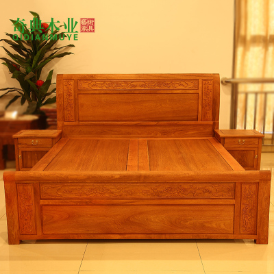 欧式红木床缅甸花梨木卧室家具仿古双人床床头柜组合独板大床特价